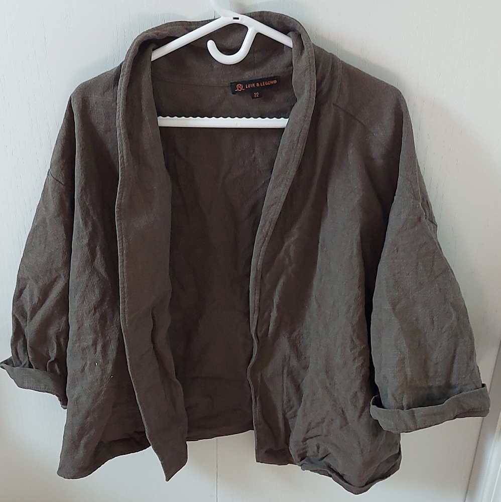 Love & Legend Plus Sized Olive Three Quarter Length Open Blazer